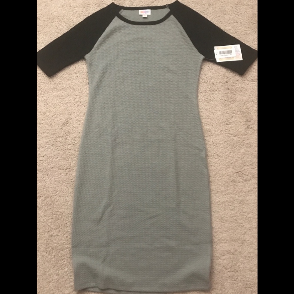 LuLaRoe Julia grey with black sleeves